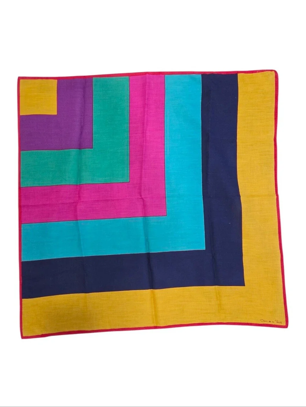 Oscar de la Renta Vintage Silk Scarf Colorblock Yellow Turquoise Pink